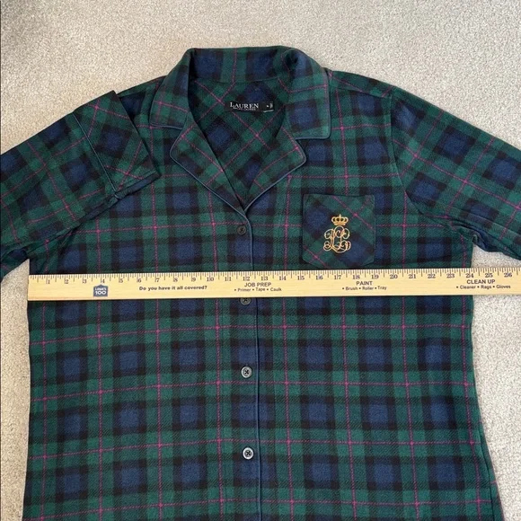 Ralph Lauren Black Label Crest Green Plaid Flannel Pajama Lounge Shirt Womens XL - Picture 8 of 12